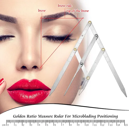 Miniatura 3 de 2 reglas de cejas regla de posicionamiento de 3 puntos, pinza de relación dorada para cejas, regla de microblading para cejas, herramienta