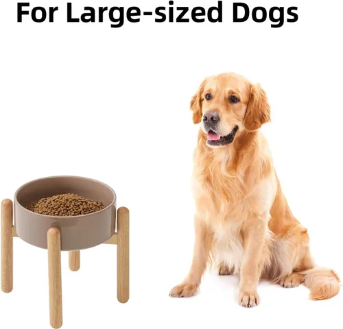 Miniatura 4 de Havniva Cuenco elevado de cerámica para perros de 8.3 pulgadas con soporte, cuencos elevados para perros de razas grandes, cuenco de agua