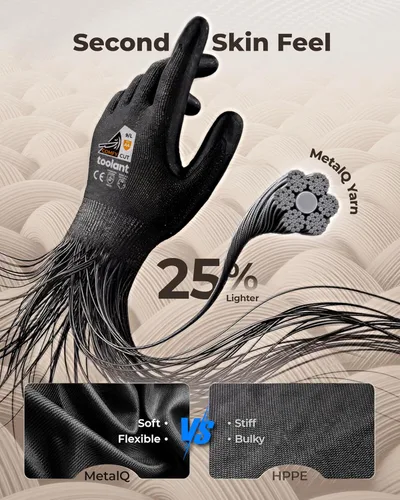 Miniatura 3 de toolant ANSI A4 - Guantes de trabajo resistentes a los cortes sin acero y fibra de vidrio, comodidad ultraligera y ajuste adecuado, para mecánicos