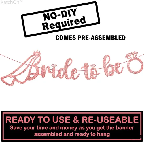 Miniatura 2 de KatchOn, Cartel con purpurina de oro rosa con la frase "Bride To Be" – Pre-encordado, 10 pies Letrero de novia con anillo para decoraciones
