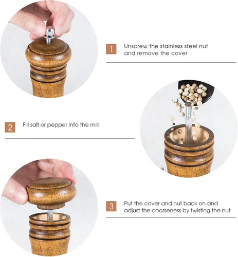 Miniatura 3 de Juego de molinillo de sal y pimienta de madera, 6.5 pulgadas, molinillos de sal y pimienta de madera de goma, juego de 2 con ventana acrílica