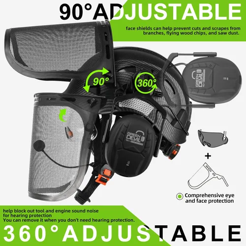 Miniatura 4 de Casco de seguridad para motosierra forestal GREEN DEVIL con orejeras Bluetooth Casco de arborista Casco duro con visera incorporada Protector facial