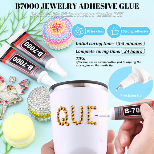 Miniatura 5 de 12000 diamantes de imitación de resina para decorar con brillantes con 3 piezas de pegamento para joyería B7000, 2 cajas de diamantes de imitación