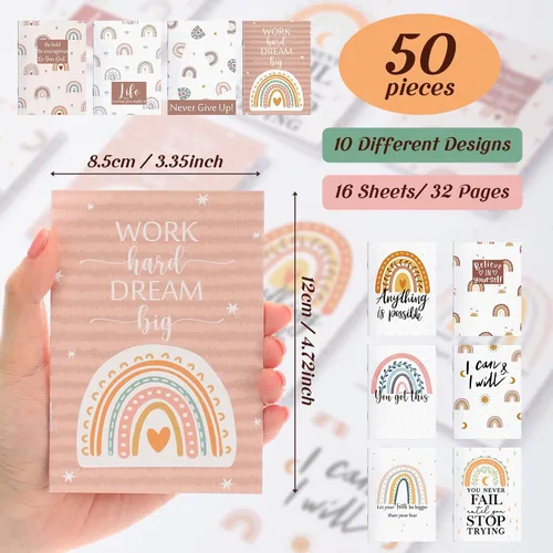 Miniatura 2 de Colarr 50 mini diarios inspiradores a granel, pequeños blocs de notas inspiradores de arco iris, cuadernos de bolsillo motivacionales, regalos
