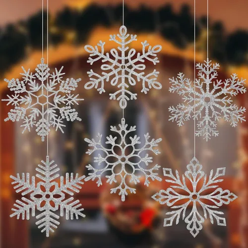 Adorno de copos de nieve grandes de AORZIT de 12 pulgadas, adornos de Navidad de gran tamaño con purpurina, decoraciones gigantes de copos de nieve