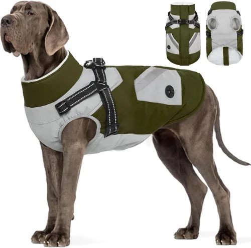 Miniatura 12 de FUAMEY Chaquetas de invierno para perros pequeños, abrigo para perros con arnés incorporado, trajes de nieve impermeables para perros, chaqueta