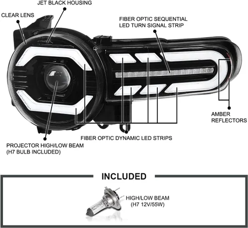 Miniatura 3 de SPEC-D TUNING - Faros delanteros proyectores negros con luces LED, señales de giro secuenciales y animación de inicio, compatibles con Toyota FJ