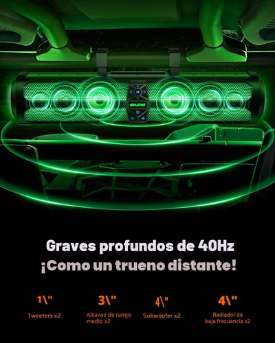 Miniatura 2 de Ehaho Rumble-X Series UTV Barra de Sonido, barra de sonido ATV metálica de 8 altavoces BT con modo de fiesta de transmisión y sincronización