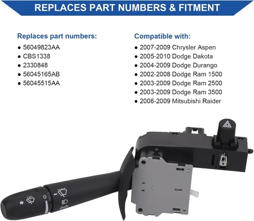 Miniatura 2 de Obaee Interruptor Multifunción de Señal Giratoria y Limpiaparabrisas Compatible con Camiones Ram 1500 2500 3500 2002-2009, Dakota 2005-2010, Durango