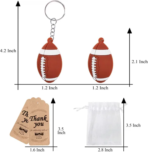 Miniatura 2 de CiciBear Paquete de 60 recuerdos de fiesta de fútbol con 20 llaveros de fútbol, 20 etiquetas de agradecimiento y 20 bolsas de regalo para fiestas