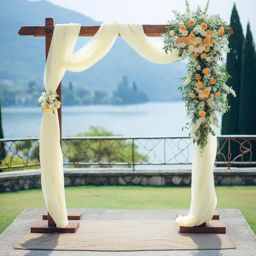 Tela drapeada para arco de boda, cortinas de arco beige, cortina de telón de fondo transparente para ceremonia, foto, decoración de boda, 19 pies de