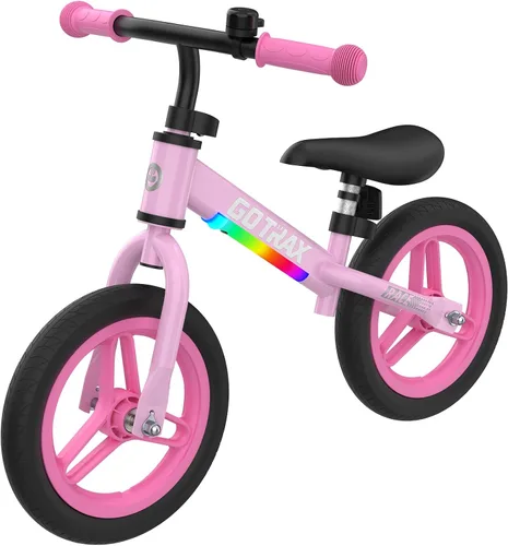 Miniatura 9 de Gotrax KS12 Bicicleta de equilibrio para niños de 2 a 5 años, bicicleta de empuje de 12 pulgadas con luz LED, asiento y manubrio ajustables, Rosa