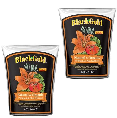 SunGro SUGRBG2 - Bolsa de tierra para macetas natural y orgánica de oro negro, más fertilizante, 2 pies cúbicos (paquete de 2)