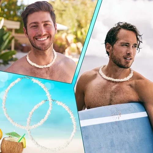 Miniatura 3 de Funtery 6 piezas de collar de concha de puka blanca, collar hawaiano de conchas marinas, collares de playa, collar de surfista con 6 cadenas