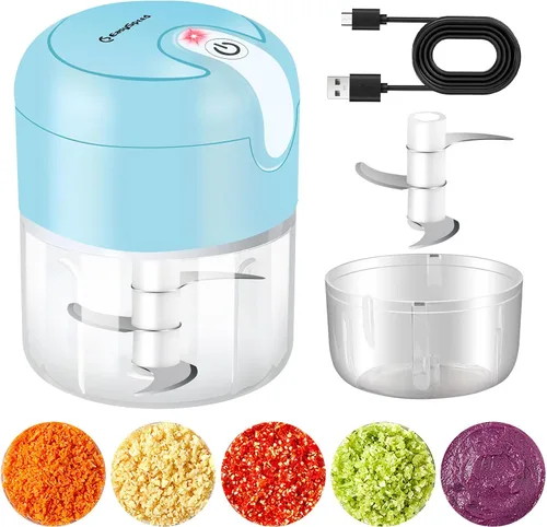 Miniatura 8 de EASYSPEED - Picadora eléctrica de ajos, 1 taza, procesador de alimentos inalámbrico con carga USB con acero inoxidable 304, 2 cuchillas afiladas