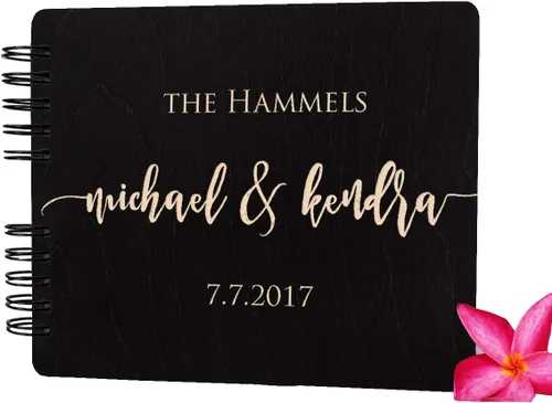 Miniatura 10 de Libros de invitados de boda de madera personalizados (11 x 8.5 pulgadas, tinte de madera de roble) con encanto rústico, álbum de fotos instantáneas