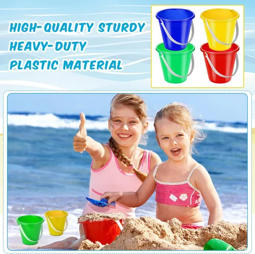 Miniatura 7 de Didaey 24 cubos de arena para playa a granel para niños de 5 pulgadas, coloridos y divertidos cubos de plástico y molde de castillo de arena para 4