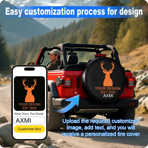 Miniatura 2 de Funda personalizada para neumático de repuesto, cubierta universal para rueda, añade tu propia foto, texto, logotipo, impermeable, a prueba