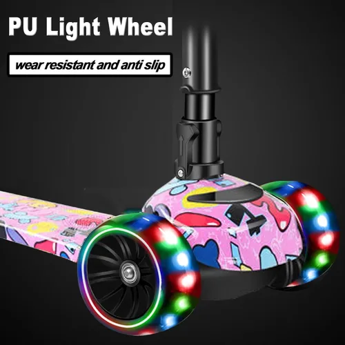 Miniatura 3 de Patinete 2 en 1 para niños de 3 a 8 años, altura ajustable, asiento extraíble, 3 ruedas de luz LED, actividades al aire libre para niños y niñas Rosa