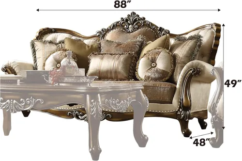 Miniatura 3 de Acme Muebles Sofá, Bronceado, Patrón de Tela & Roble Antiguo