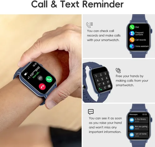 Miniatura 2 de Reloj Inteligente Podómetro Deportivo, Rastreador de Fitness Llamada Bluetooth Frecuencia Cardíaca Oxígeno en Sangre Monitor de Sueño, 100 Modos Azul