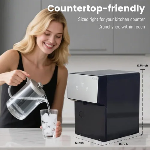 Miniatura 2 de Máquina de hielo de pepitas para encimera con hielo suave masticable, alta capacidad de 35 libras/24 horas, autolimpieza y dispensación automática