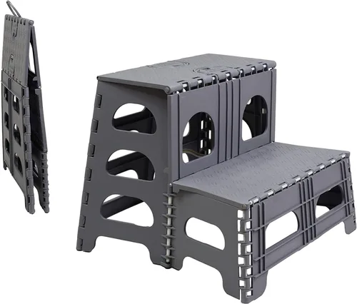 Bee Neat Taburete plegable de 2 escalones para adultos, escalera plegable y plegable para oficina, garaje, armario, baño, taburete antideslizante y