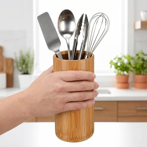 Miniatura 8 de Cabilock Utensilios de cocina Contenedor Cuchara Tenedor Soporte de palillos de bambú Soporte de palillos Organizador de palillos Barril