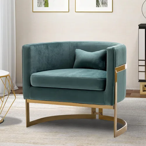 Miniatura 12 de Silla decorativa de terciopelo, moderna silla de barril con patas doradas, sillón tapizado para dormitorio, sala de estar, sofá, silla auxiliar