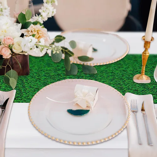 Miniatura 4 de Remagr 3 piezas de plástico para mesa de golf, camino de mesa de césped, fútbol, deportes, mantel desechable para baby shower, mesa de cumpleaños