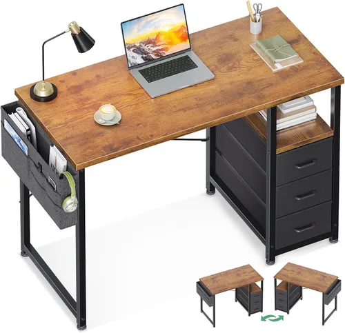 AODK Escritorio pequeño para computadora de 40 pulgadas con cajón de tela, escritorio de estudio para niños, niñas y adolescentes, escritorio de