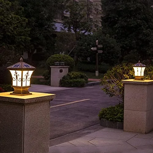 Miniatura 3 de Luz solar LED para exteriores, farol solar de poste de metal estilo vintage LED de iluminación exterior en negro para jardín, patio, poste