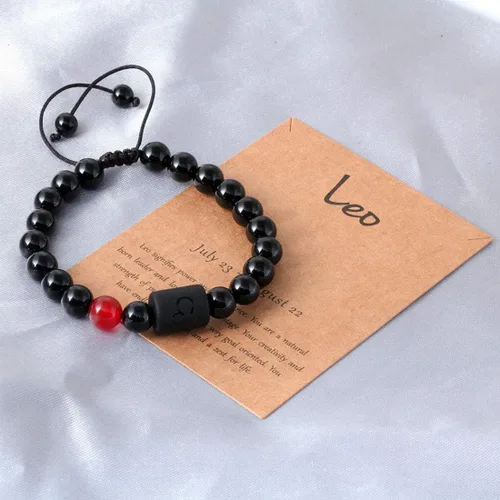 Miniatura 5 de Pulsera con signos del zodiaco para hombres y mujeres, 0.315in, piedra de ónice negra natural, constelación, horóscopo trenzado, pulseras de cuentas