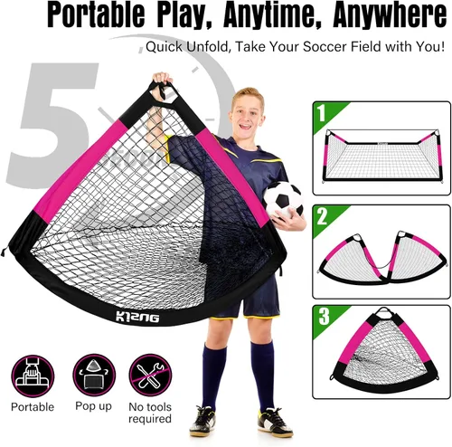 Miniatura 5 de Juego de portería de fútbol infantil para patio trasero – 2 porterías de fútbol de 6 x 4 pies, equipo de entrenamiento, red de fútbol para niños