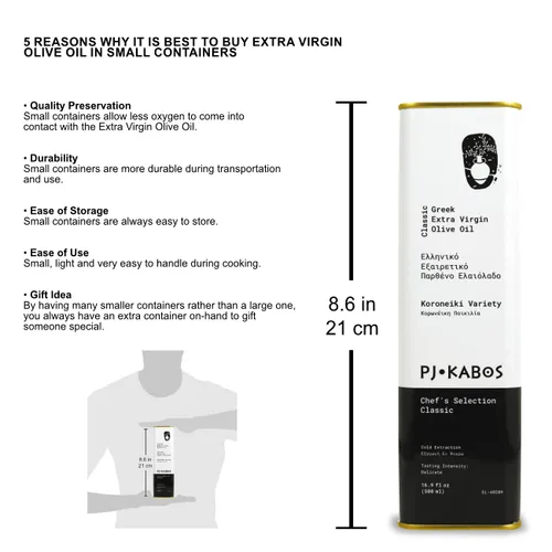 Miniatura 6 de PJ KABOS - Aceite de oliva griego extra virgen, certificado puro prensado en frío de Grecia, alto sabor fenólico y delicado, comestibles diarios