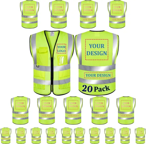 Miniatura 37 de BeautyWill Chaleco de seguridad, paquete de 10 chalecos reflectantes de alta visibilidad clase 2 con 5 bolsillos, chaleco de construcción, normas