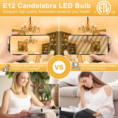 Miniatura 6 de GOLSPARK E12 LED Bulb Dimmable 60 Watt Equivalent 10 Pack, 2700K Warm White Type B E12 Candelabra LED Light Bulbs, B11 Candle LED Chandelier Light