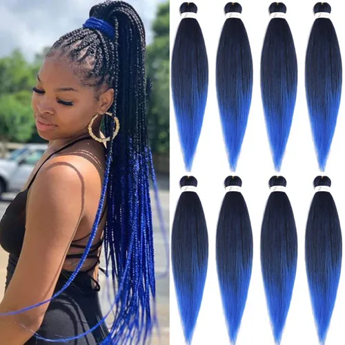 Miniatura 10 de Extensiones de cabello trenzado morado preestiradas, 20 pulgadas, 2 piezas de cabello sintético trenzado para niñas y mujeres, fiesta, disfraz