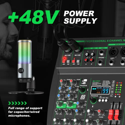 Miniatura 6 de MW-4 Consola de sonido portátil profesional de 4 canales Bluetooth 5.0 Tarjeta de sonido USB 99 sonidos de audio DJ Karaoke en vivo Grabación
