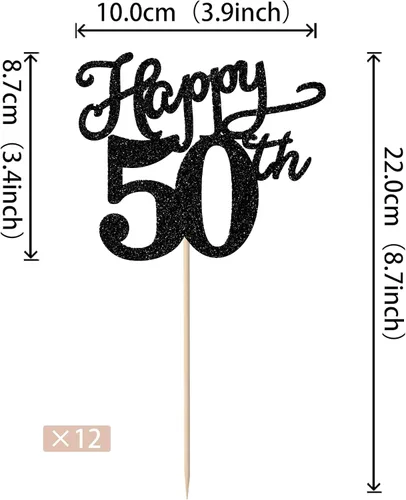 Miniatura 2 de Rsstarxi Paquete de 12 palitos de centro de mesa de cumpleaños número 50 para decoración de mesa de cumpleaños 50 para hombre, decoración de mesa