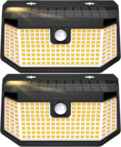 Aootek Luces solares para exteriores, 182 LED, 2500 lúmenes, luz solar con sensor de movimiento, IP65, impermeable, gran angular, para patio,