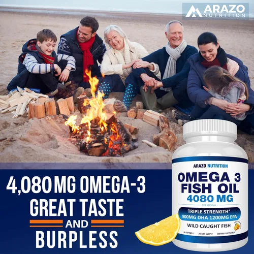 Miniatura 8 de Arazo Nutrition Concentrado de aceite de pescado omega-3 capturado en la naturaleza – 4,080 mg por porción – EPA alto 1200 mg y DHA 900 mg – 60