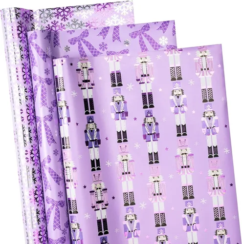 Miniatura 11 de RUSPEPA Juego de papel de regalo de Navidad negro y dorado, mini rollo, papel de regalo navideño con lámina dorada con árbol, copo de nieve y diseño