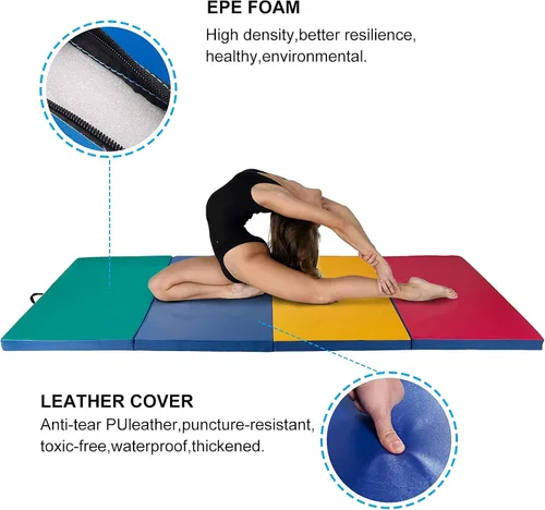 Miniatura 2 de Polar Aurora - Esterillas de gimnasia plegables de 4 pies x 10 pies x 2 pulgadas, para ejercicio aeróbico, estiramiento y yoga