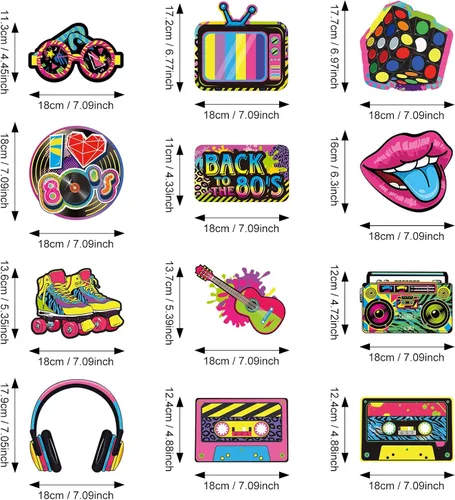 Miniatura 3 de Containlol 53 piezas de decoraciones de fiesta de los años 80, estilo retro de los años 80, hip hop, decoración de techo para adultos de vuelta a