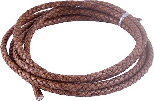 Miniatura 49 de KONMAY 2 yardas 8.0mm Cordón redondo de cuero trenzado auténtico marrón antiguo para corbata de bolo