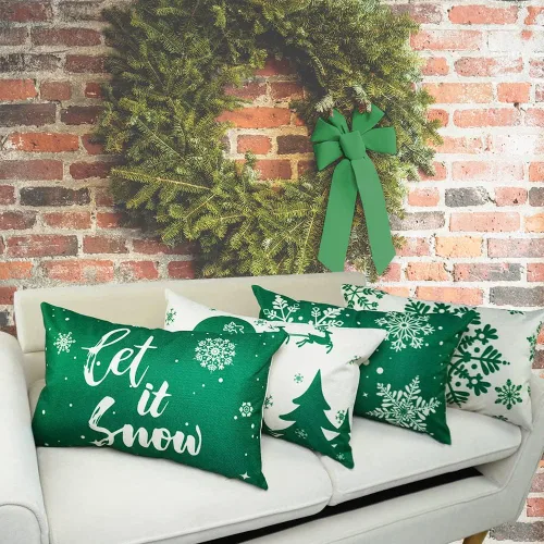 Miniatura 10 de JOJOGOGO Juego de 4 fundas de almohada rojas de copo de nieve de 18 x 18 pulgadas, almohadas decorativas Let It Snow de 18 x 18 pulgadas