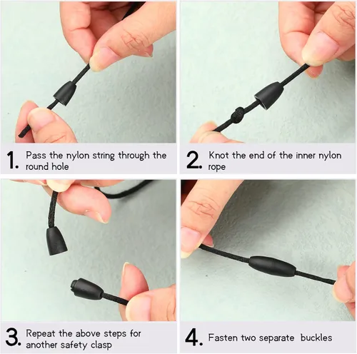 Miniatura 4 de 30 juegos de cordones de collar de repuesto con cierres separables, cordón de nailon para bricolaje, cordón de collar y hebilla de plástico con Negro