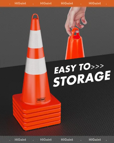 Miniatura 5 de HiGiant - Conos de seguridad de tráfico de 28 pulgadas con collares reflectantes, conos de PVC naranja resistentes para seguridad vial