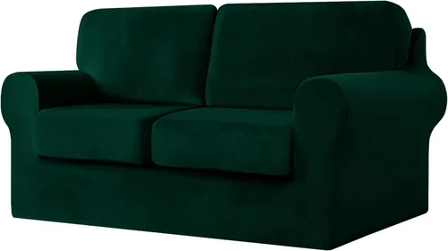 Miniatura 13 de UNBBRRL Fundas de sofá de 3 piezas para sofá, funda de terciopelo elástico para sillón con 1 funda de cojín de asiento y 1 funda de respaldo